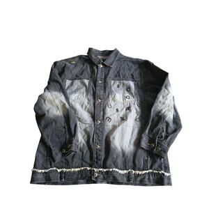 Akademiks Vintage 90s Button Down  Denim Jacket Black/Grey‎ 3XL
